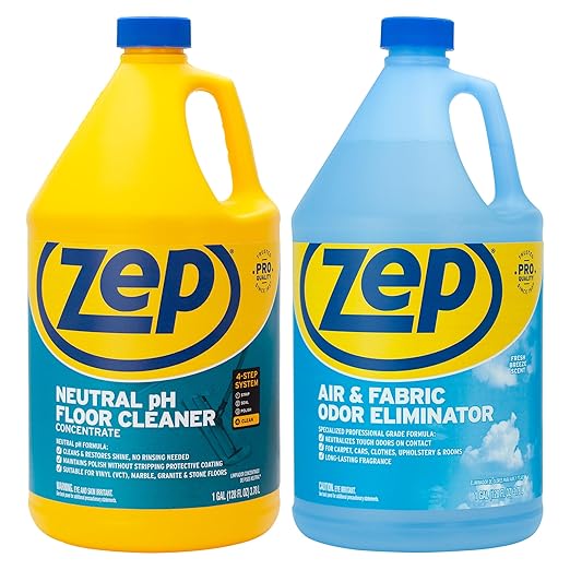 Zep Neutral pH Floor Cleaner Concentrate 1 Gal (1 Unit) and Zep Air & Fabric Odor Eliminator 1 Gal (1 Unit) ECBD055 – Floor Cleaner Concentrate and Odor Eliminator for Hard Floors and Fresh Home Care