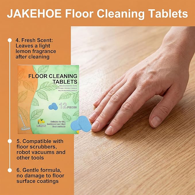 Floor Cleaning Tablets, 12pcs Floor Cleaner Tablets Hard Floor Cleaner Tablets, Floor Cleaning Tablets for Mopping, Pre-Measured Dissolvable Cleaning Solution for Wood Tile Marble, Lemon Scent (36PCS)