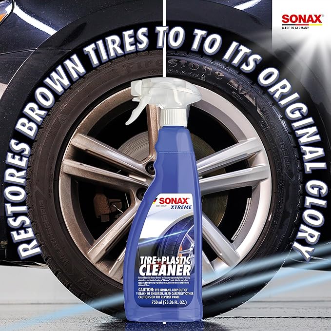 SONAX Tire Cleaner | Powerful Foaming Spray Removes Tire Grime, Brake Dust & Old Dressings | Safe on All Tires & Wheels | Deep Black Finish & Shine Enhancer | Professional Strength | 269400 | 750 ml
