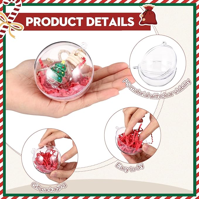 Remerry 40 Pcs Christmas Employee Appreciation Gifts Xmas Hanging Car Air Freshener Diffuser Empty Glass Perfume Bottle with Clear Plastic Ornament Ball Ribbon for Essential Oil Fragrance