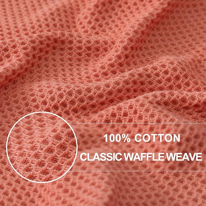 Homaxy 100% Cotton Waffle Weave Kitchen Dish Towels, Ultra Soft Absorbent Quick Drying Cleaning Towel, 13 x 28 Inches, 6-Pack, Coral