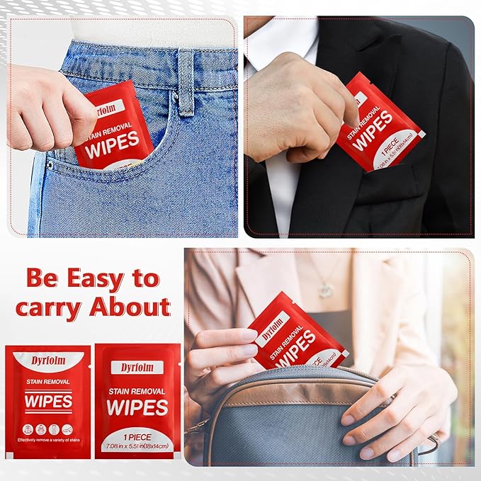 200 Pack Stain Remover Wipes,Individual Wrapped Wipes for Clothes,Mini Travel Stain Removal Wipe,Cleaning Wipesfor Clothes Fabric laundry Stain,Tablecloth,Car Seats Upholstery