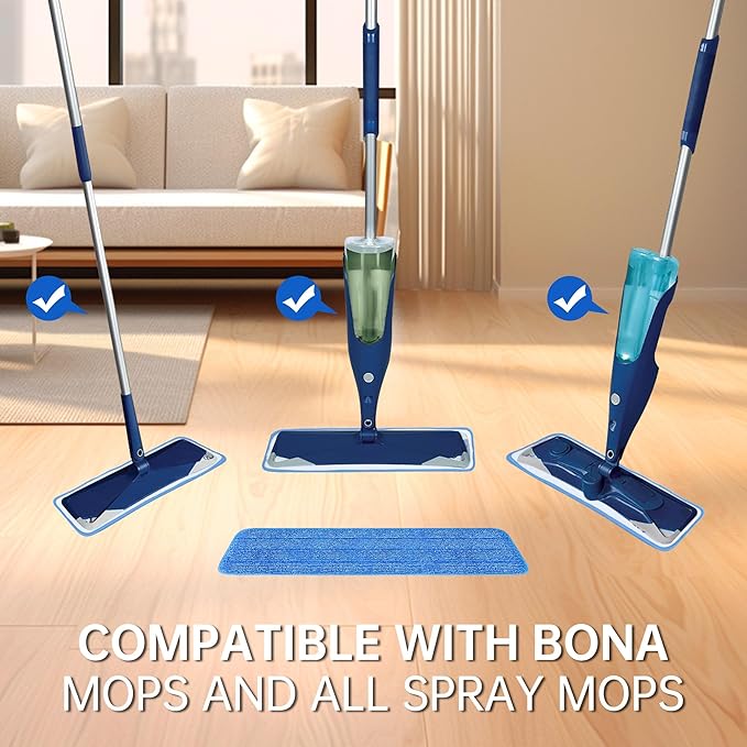 Onesimus Pack of 6 Microfiber Cleaning Pads Compatible with All Bona Spray Mops, Reusable 15''-18'' Microfiber Mop Pads, Hardwood Floor Cleaning Mop Pads Replacement, Machine Washes