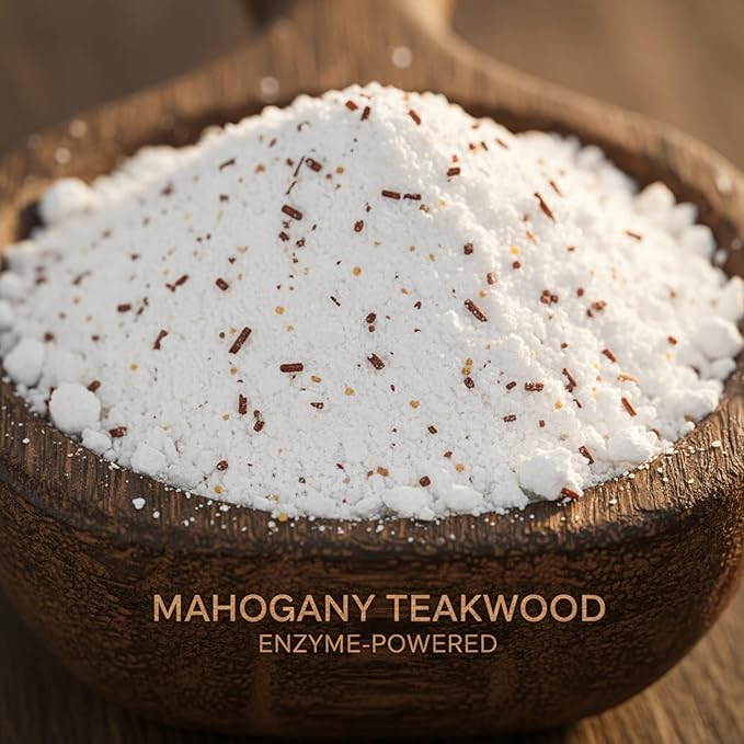 Enzyme-Powered Natural Oxygen Bleach (Powder) - Mahogany Teakwood | Chlorine-Free Stain Remover & Laundry Whitener | Safe for Colors, Septic, Baby Clothes | Eco-Friendly Cleaner | 20 Oz