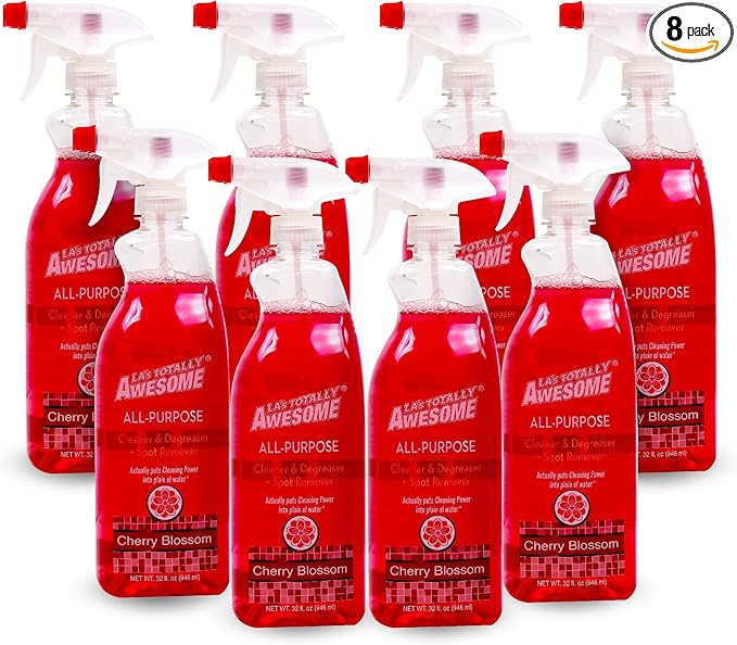 La's Totally Awesome All-Purpose Cleaner Spray, Cherry Blossom, Plant-Based and Biodegradable Formula Perfect for Most Counters, Sinks, Appliances and More, 32 Fl Oz, (Pack of 8)