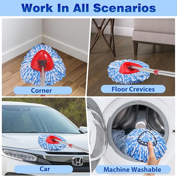 Microfiber Spin Mop Head Refills for Oceda RinseClean 2-Tank System,1 Mop Scrub Brush + 1 Mop Base + 4 Pack Machine Washable Spin Mop Heads Replacements