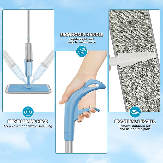 Spray Wet Mops with 2 Refillable Bottles and 3X Washable Reusable Pads fit for Swiffer PowerMop for Hardwood Floor Cleaning