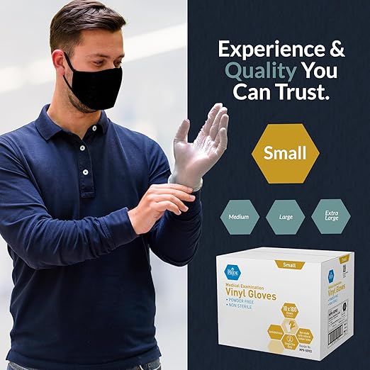 MED PRIDE Medical Vinyl Examination Gloves | Latex and Powder Free | Disposable, Ultra-Strong, Clear (1000, Small (Pack of 1000))