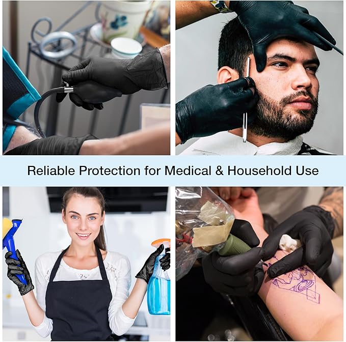 1st Choice Black Nitrile Gloves Disposable Latex Free - Exam Grade Black Gloves for Cooking, Medical, Dental, Cleaning - 4mil