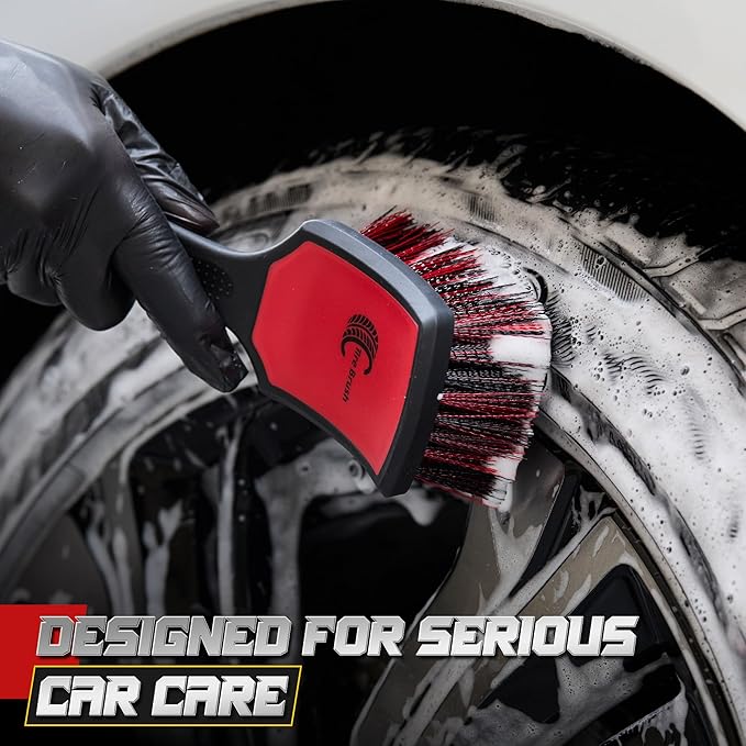 Wheel & Tire Brush Set, 2 Pack Car Wheel Brush & Tire Cleaner Brushes, Soft Bristle Rim Brush and Stiff Tire Scrub Brush, Scratch-Free Wheel Cleaning Kit for Car Detailing, Trucks, SUVs