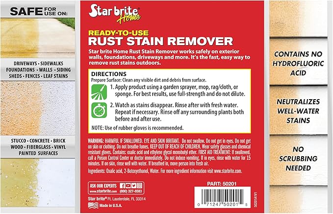 STAR BRITE Rust Stain Remover – Ready-to-Use Formula for Hard Water & Rust Stains on Siding, Concrete, Driveways & More - 128 OZ Gallon (050201)