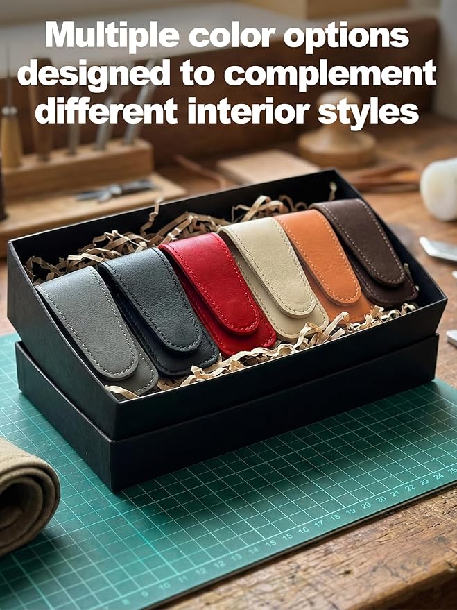Patented Leather Car Air Freshener Visor Clip, Compatible with Drift Wood or Stone Car Freshener, Magnetic Design, Gentle on Sun Visors, Ideal for Modern & Electric Vehicles, Brown (Clip Only)