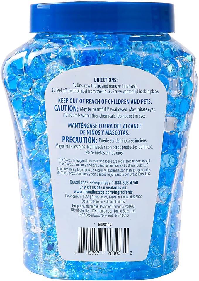 Clorox Fraganzia Crystal Beads Air Freshener, Long Lasting Room Deodorizer and Odor Eliminator Gel Beads to Freshen Home, Car, or Office, Morning Sky Scent, 12 Fl Oz - 12 Pack