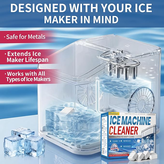 Ice Machine Cleaner Maker Descaler - 12 Unscented Clean Tablets Compatible with Opal, Kitchenaid, GE Profile,Nickel Safe Scale Remover for Countertop, Nugget Ice Makers