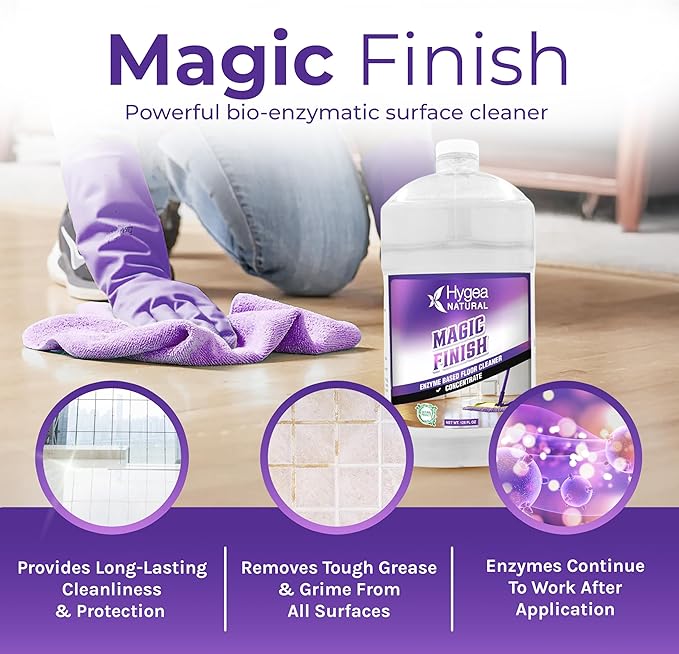 Hygea Natural Magic Finish Enzyme-Based Chemical-Free Floor Cleaner - No Rinse, Biodegradable Formula - Removes Grease Buildup in Tile & Grout - for All Hard Floors (Concentrated Gallon)