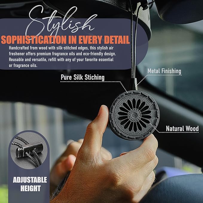Handmade Wood Car Air Freshener — Best Wheels Designed Refillable Essential Oil Diffuser — Long Lasting Coffee Beans Fragrance Oil 10 ml — Car Accessories Gift Box