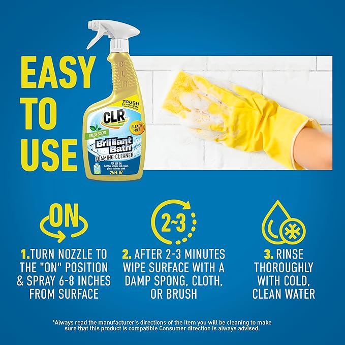 CLR Brilliant Bath Foaming Bathroom Cleaner Spray - Dissolves Calcium, Lime, and Soap Scum - Fresh Scent, 26 Ounce Bottle (Pack of 4)
