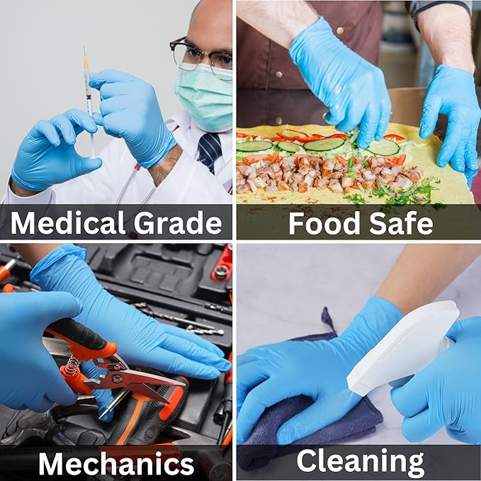 Nitrile Exam Gloves Latex Free & Powder Free Disposable Gloves for Cleaning, Food Safe, Medical Use - 4 Mil