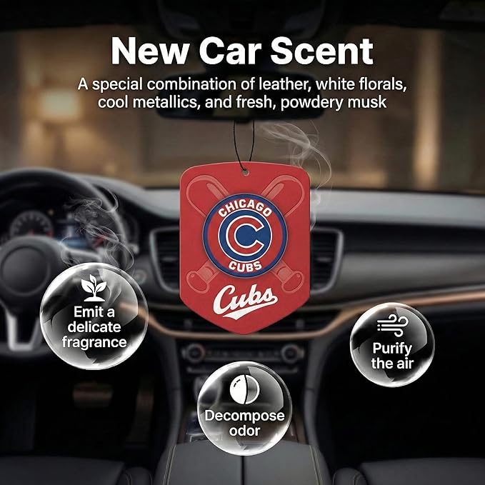 2 Pack MLB Cubs Car Air Freshener - Licensed Hanging Scented Air Freshener, Red Shield with Chicago Cub, Sports Fan Auto Fragrance for Car, Truck & Home