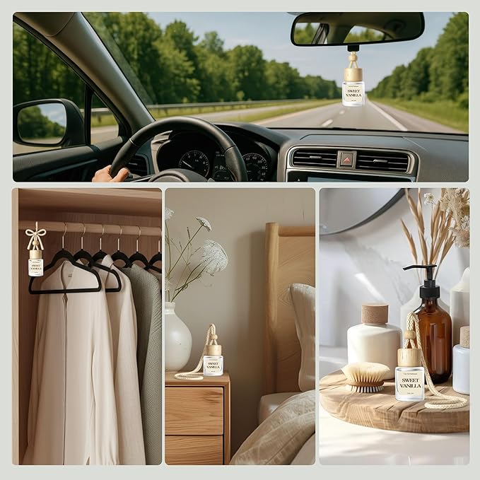 Car Air Freshener - Pack of 2 Vanilla Scent Hanging Car Air Diffuser - 0.27FL OZ/8ML Odor Eliminator - 60 Days Long Lasting Essential Oil Diffuser - Cars Accessories for Men & Women