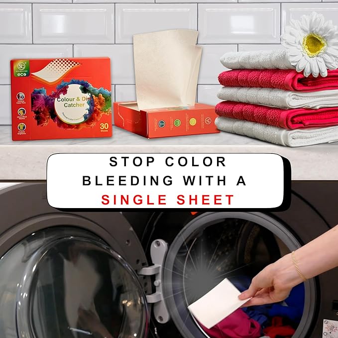 Color Catcher Laundry Sheets | Protects Colors & Prevents Dye Transfer. Keeps Whites Bright & Colors Vibrant in Every Load (Works in All Washers & Temperatures), 30 Sheets