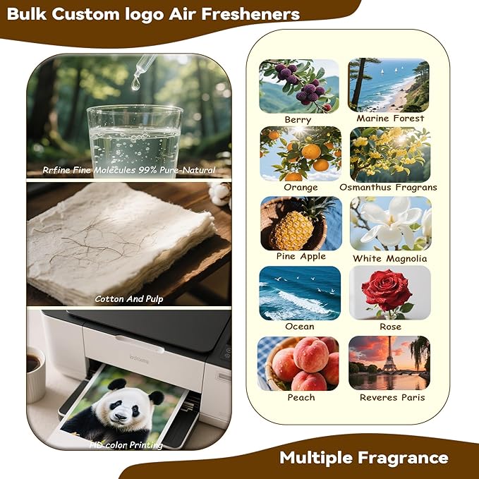 10-1000Pcs Custom Logo Car Air Fresheners Bulk, Custom Air Fresheners with Picture Double Sided, Personalized Air Freshener for Car, Suitable for Custom Gifts for Branding Business Events (Horizontal)