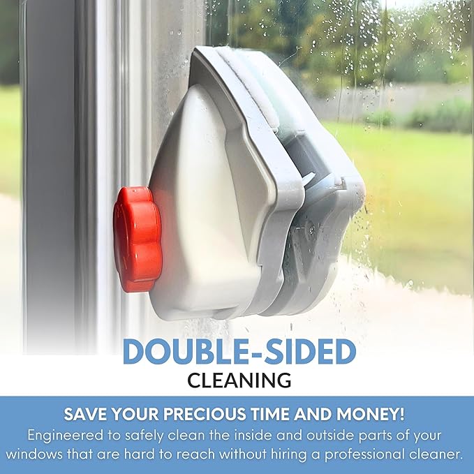 Adjustable Magnetic Window Cleaner Tool for Glass Thickness 0.1-1", Double-Sided Window Cleaning Tool for High Outside Windows and Apartments (Orange)