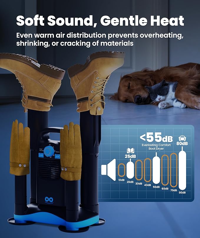 Upgraded Boot Dryer for Work Boots with Ozone Deodorizer - Fast Drying Compact Easy-to-Use Shoe Warmer Adjustable Tube Design - Fast Drying Shoes Dryers for Sneakers & Gloves, Ski Gears (2 Pair)