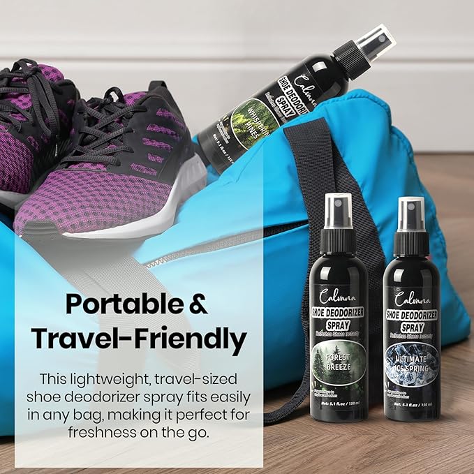 (3-Pack) Calvana 5.1 fl.oz Heavy Duty Shoe Deodorizer Spray Kit, Multi-Purpose Odor Remover for All Types of Footwear, Extra Strength, Portable & Travel-Friendly