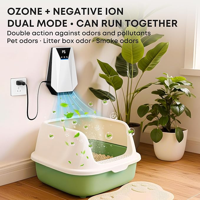 Ozone & Negative Ion, 99% Odor Eliminator for Strong Odors, Cat Litter Box Deodorizer, Air Ionizers for Dog Poop Odor Removal, for Toilet, Wardrobe, Shoe Closet, Garage, Room, Cabinet, White