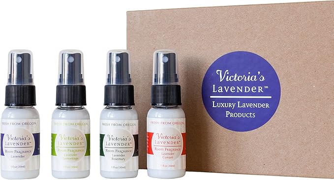 Victoria's Lavender Room Fragrance Spray - Natural Air Freshener & Odor Eliminator, Luxury Essential Oil Scent for Home & Bathroom, Aromatherapy Relaxation, Ideal Holiday Gift, Assorted - 4 Pack, 1 oz