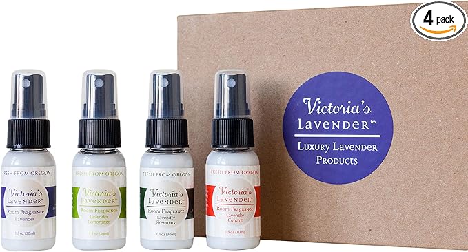 Victoria's Lavender Room Fragrance Spray - Natural Air Freshener & Odor Eliminator, Luxury Essential Oil Scent for Home & Bathroom, Aromatherapy Relaxation, Ideal Holiday Gift, Assorted - 4 Pack, 1 oz
