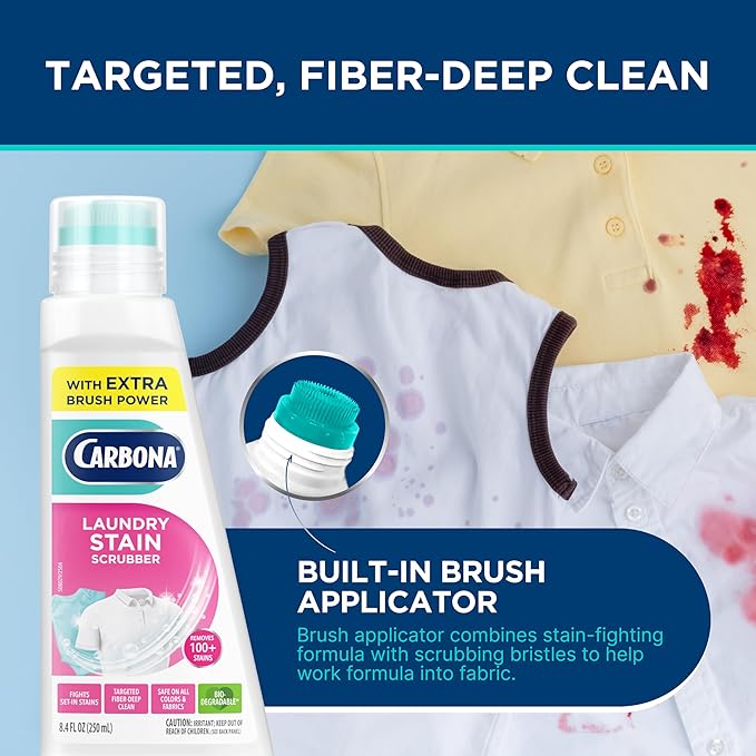 Carbona Laundry Stain Scrubber | Bio-Enzyme Stain Remover | Eliminates Fat, Oil, Blood, Milk, Fruit, Ketchup, Vegetables & Baby Food Stains | Save On Skin & Washable Fabrics | 3 Pack