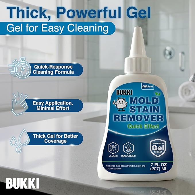 BUKKI Mold Stain Remover Gel 150g 7 FL OZ, Thick Cleaning Gel for Shower Grout, Washer Seals, Walls Caulk, Bathroom Stain Cleaner and Stain Support Surface Gel
