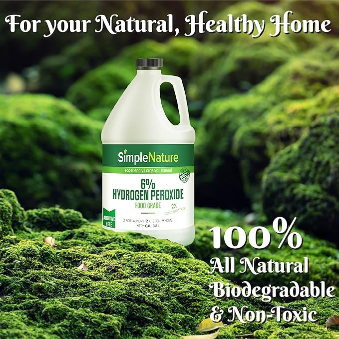 6% Food Grade Hydrogen Peroxide Solution - 2 Gallons - Natural Multipurpose Cleaner - Made in USA - Ideal for Commercial, Residential, Kitchen, Bath, Laundry, and More - Ecofriendly