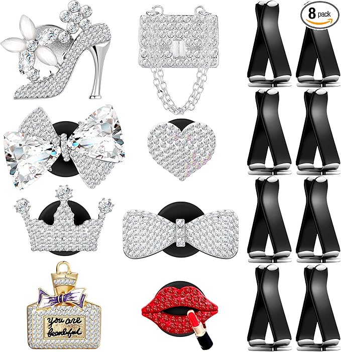 Frienda 8 Pcs Bling Car Air Vent Clips Crystal Rhinestone Air Conditioning Outlet Clip Cute Diamond Interior Car Accessories for Women (Classic Style)
