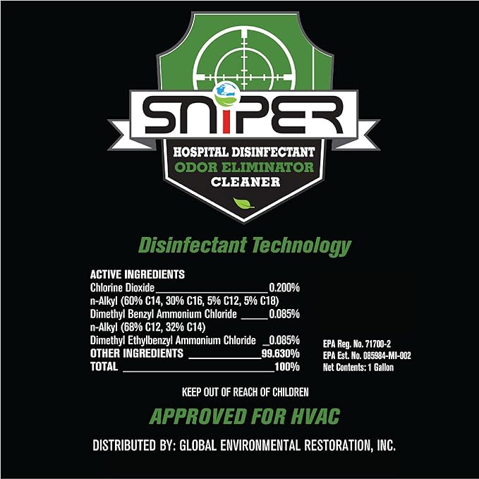 SNiPER Hospital Disinfectant, Odor Eliminator & All-Purpose Cleaner, 1 Gallon, 4-Pack