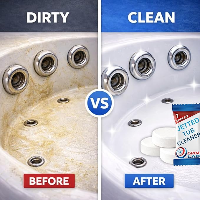 Jetted Tub Cleaner Tablets – Bathtub Jet & Pipe Cleaner for Whirlpool Baths, Spas & Hot Tubs, Deep Cleans Tub Jets, Septic Safe, 12 Tablets