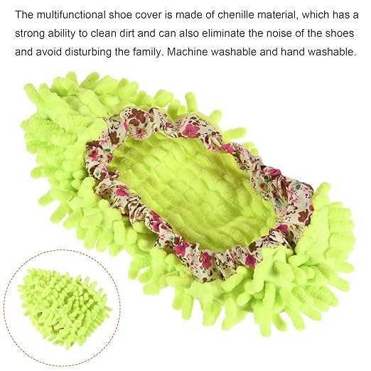 MECCANIXITY Washable Cleaning Shoes Cover Multifunction Chenille Microfiber Duster Mop Slippers Foot Socks Tools for House Floor, Pack of 2 Green