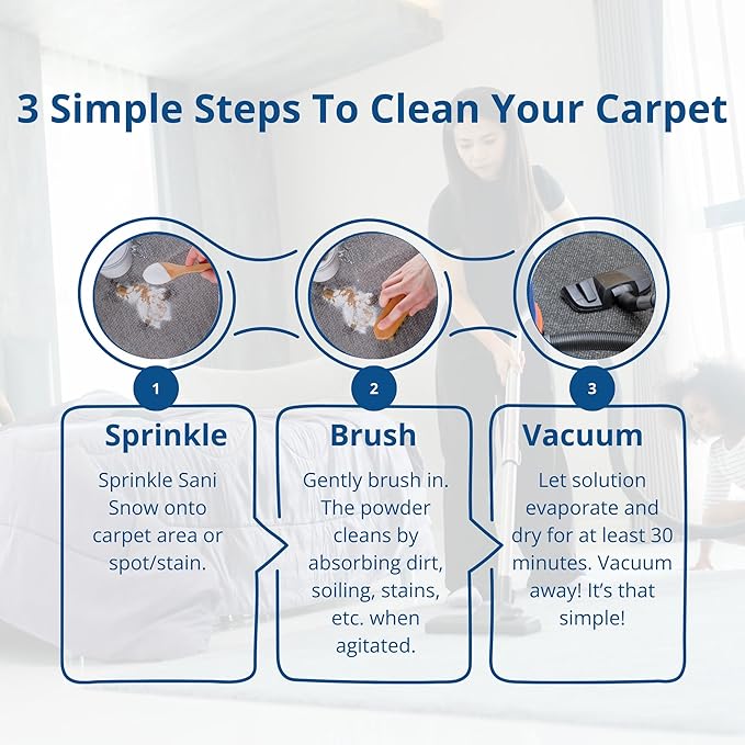SaniClean Dry Carpet & Rug Cleaning Powder – Deep Cleans, Spill Cleanup, Spot & Stain Remover, Pet Mess | Brush In, Vacuum Out | For Large Areas Or Spot Treatment | No Harsh Chemicals (2 Pound Bag)