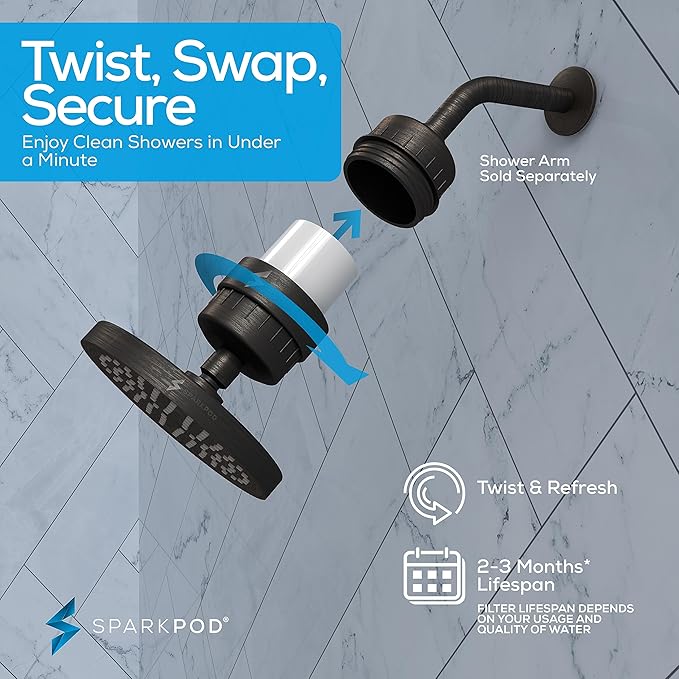 SparkPod Luxury Filtered Shower Head Set 23 Stage Shower Filter - Reduces Chlorine and Heavy Metals - High Pressure Showerhead Filter (6" Round, Vintage Oil Rubbed Bronze)