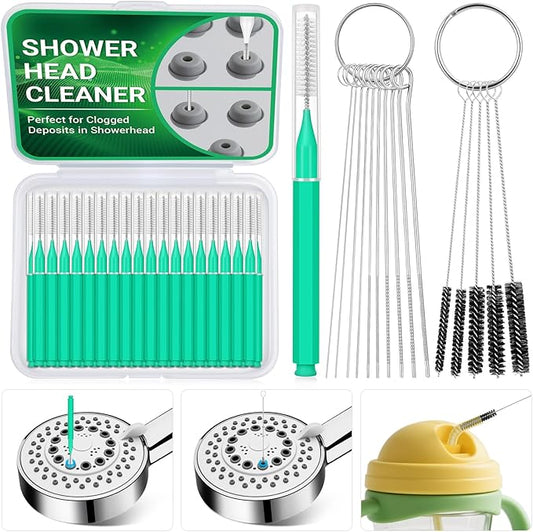 50-in-1 Shower Head & Straw Cleaning Kit - 35 Brushes, 10 Unclogging Needles, 5 Straw Brushes, Shower Head Cleaner Picks Deep Clean Stanley Cups (40/30/20oz), Water Bottles, Faucets, Printers, Green