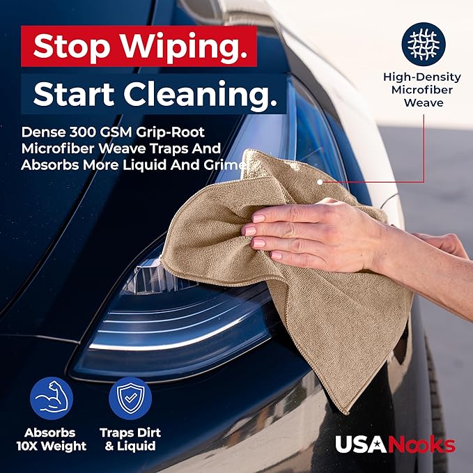 USANOOKS Microfiber Cleaning Cloth - Beige - 50Pcs (12.5x12.5 inch) High Performance - 1200 Washes, Ultra Absorbent Car Towel Traps Grime & Liquid for Streak-Free Mirror Shine - car Washing Cloth