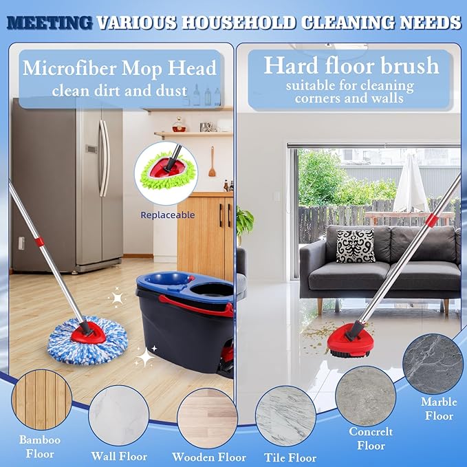 Microfiber Spin Mop Head Refills for Oceda RinseClean 2-Tank System,1 Mop Scrub Brush + 1 Mop Base + 4 Pack Machine Washable Spin Mop Heads Replacements