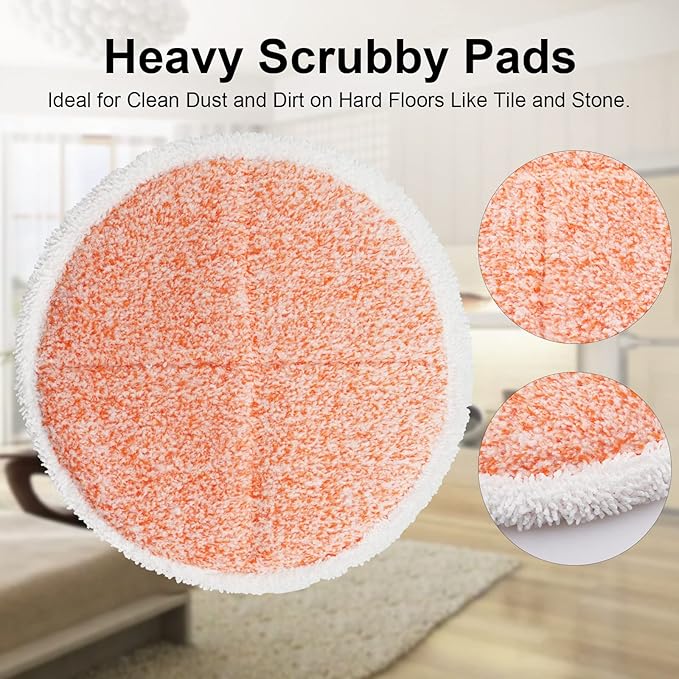 Electric Mop Pads, 7.28in Round Heavy Scrub Pads, Spin Mop Pads for Floor Cleaning (4 Pack)