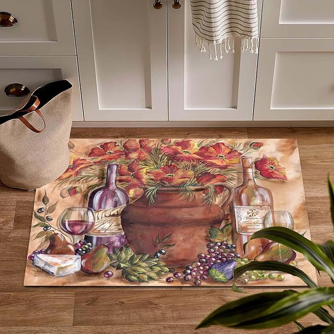 Wine Theme Kitchen Rug, Washable Mats for Floor, Non Slip Soft Area Rug Floor Mat for Kitchen, Laundry Room and Hallway 6x9ft/72x108in