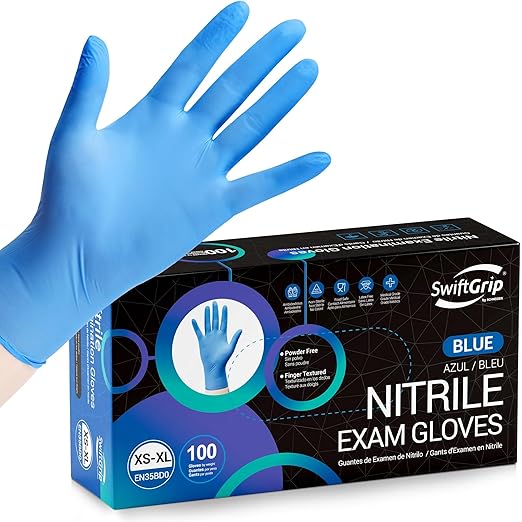Disposable Nitrile Exam Gloves, 3 Mil, Blue, Nitrile Gloves Disposable Latex Free, Medical Gloves, Cleaning Gloves, Food-Safe Rubber Gloves, Powder Free, Non-Sterile, 100-ct Box (Small)