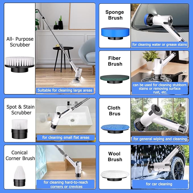 Water Spray Electric Spin Scrubber, Upgrade Electric Spin Cordless Tub and Tile Scrubber with Remote Control IPX7 Waterproof Power Spin Scrubbers for Cleaning Bathroom, Floor, Car