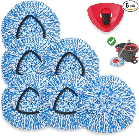6+1 Pack Spin Mop Replacement Head Compatible with O Ceda EasyWring 1-Tank System, Dry Wet Used, Microfiber Mop Refills for 5.9in Core with Base (Blue)