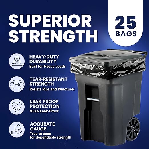 Plasticplace 65 Gallon Trash Bags │ 2.7 Mil │ Black Heavy Duty Garbage Can Liners │ 50” x 48” (25 Count) (W65LDB225A)